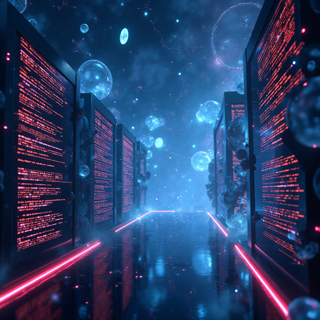 Futuristic Library of HTML Code in Neon Style