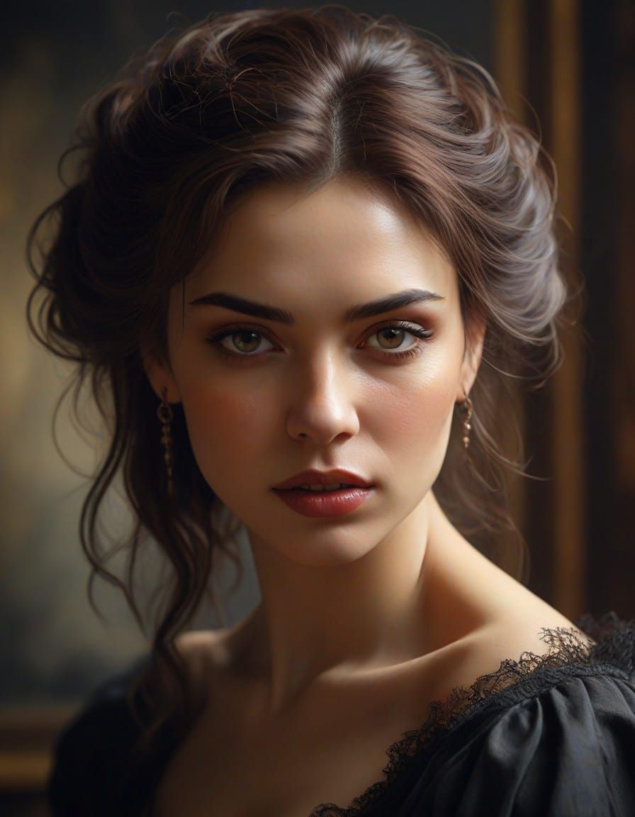 Sensual Victorian Vampire Captured in Bold Oil Painting