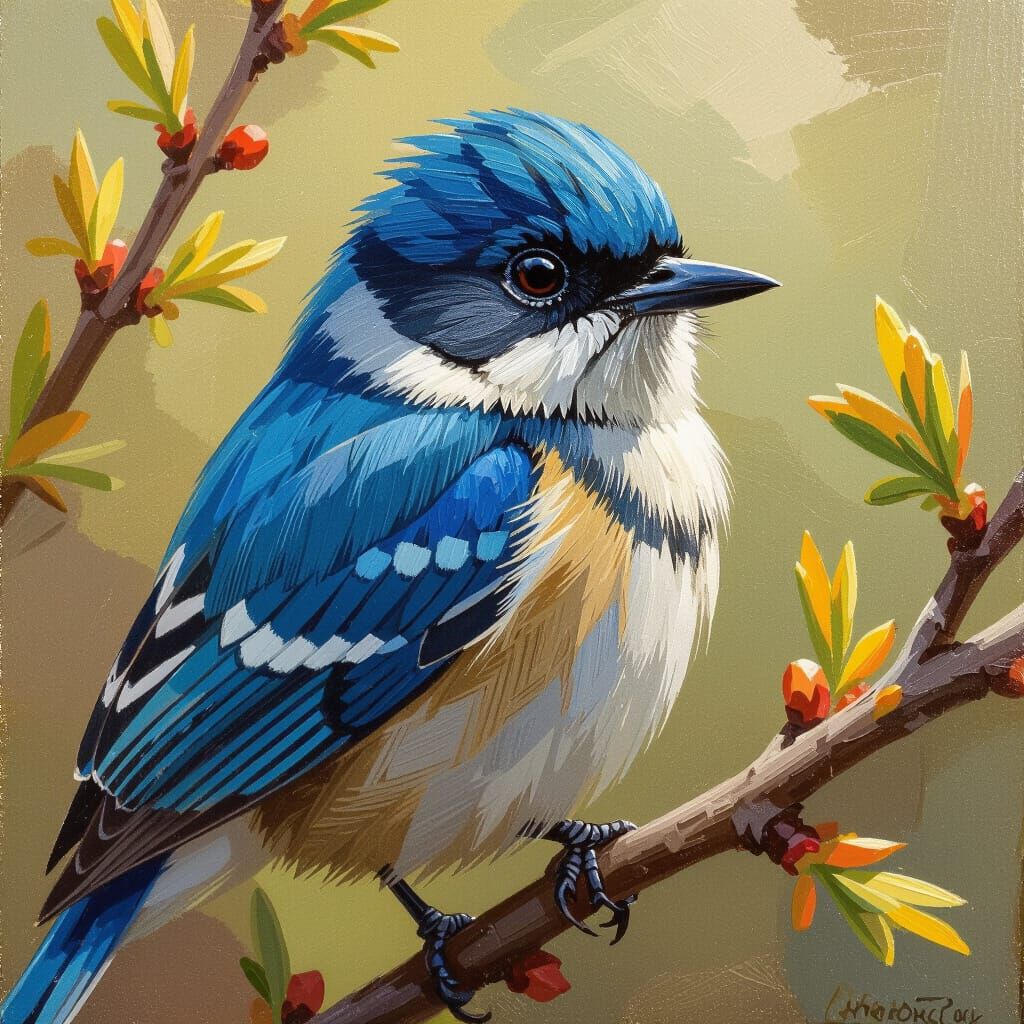 Michigan Native Bird Oil Painting with Impasto Texture