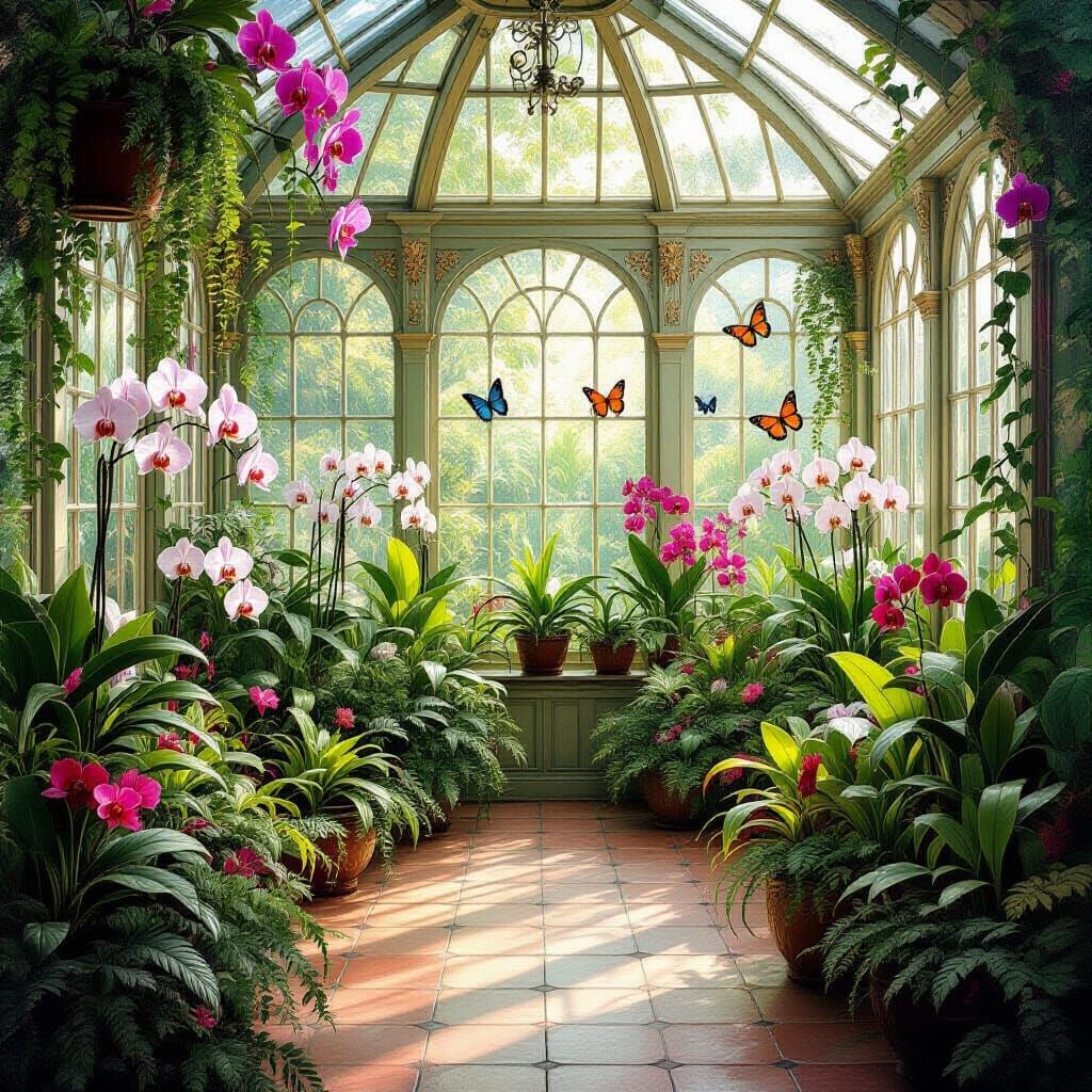 Orchid Conservatory in Pre-Raphaelite Style