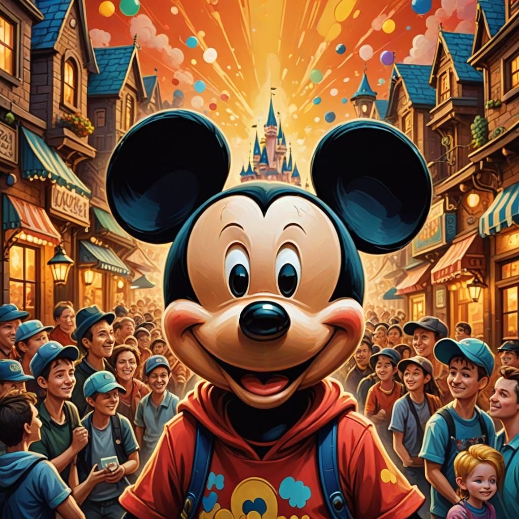 Whimsical Cartoon Portrait of Mickey Mouse in a Cozy Home