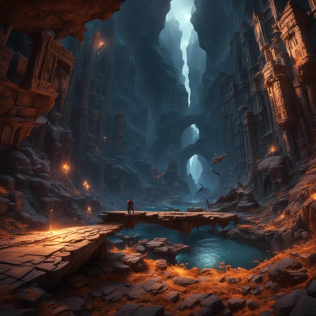 Fantastical Chasm Fall: Detailed Matte Painting