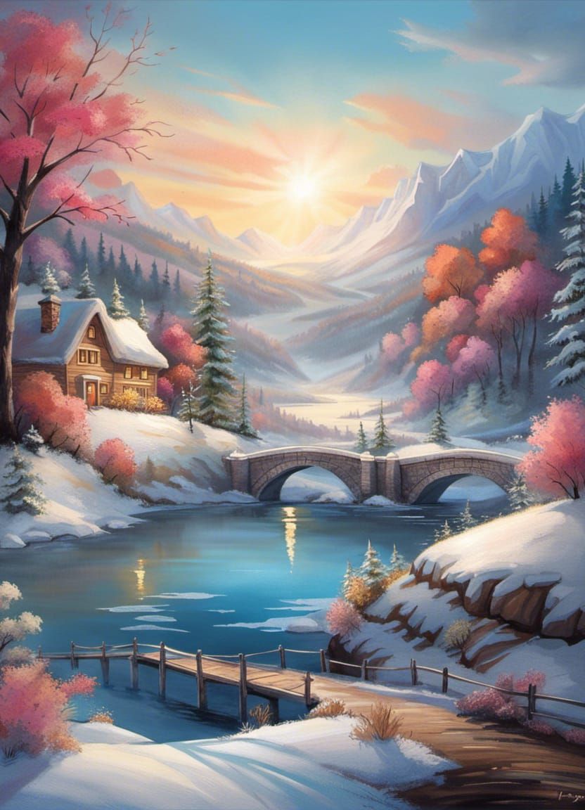 Frozen Palace Landscape with Ice Fairies