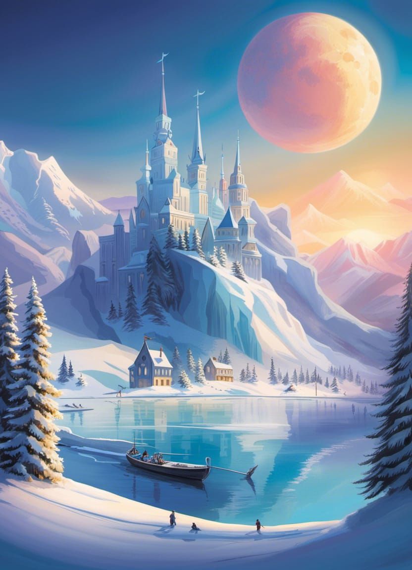 Frozen Palace Watercolour Landscape with Ice Faeries