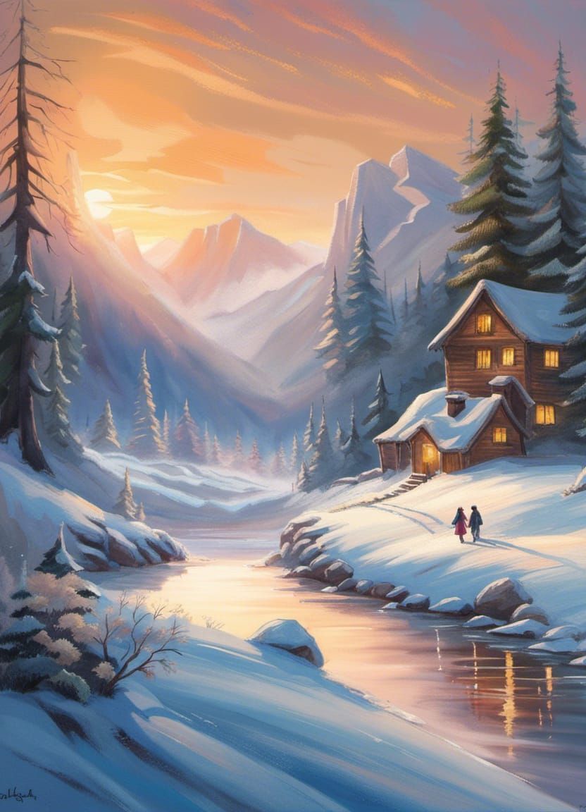 Frozen Palace on Ice Lake: Watercolour Art