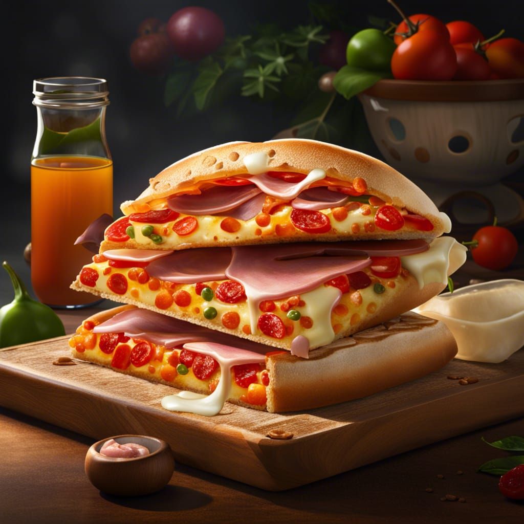 Pizza Sandwich with Mozzarella and Mortadella