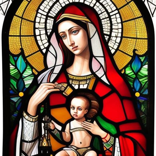 Stained Glass Art of Holy Mary and Jesus