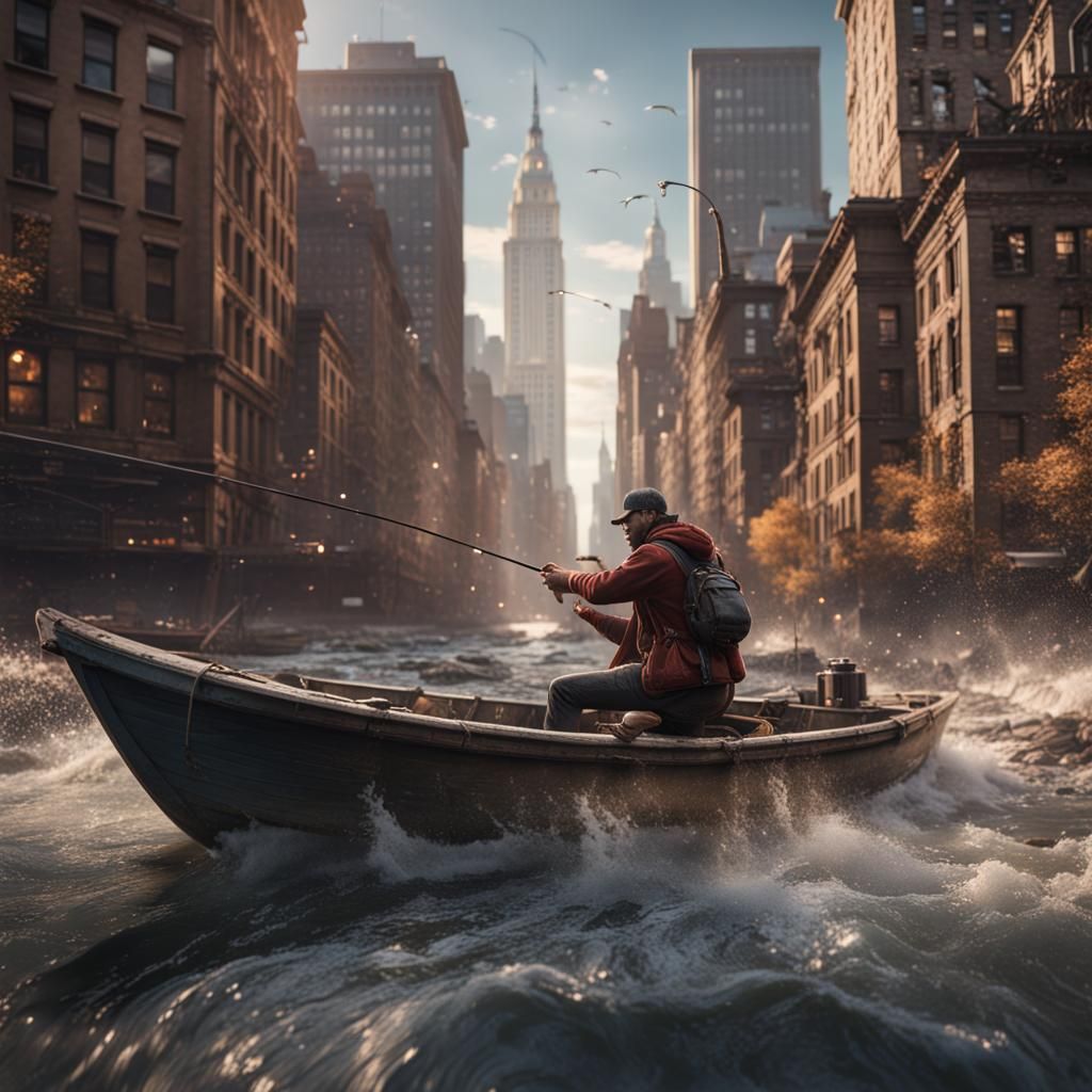 Fisherman Drifting Through New York: Matte Painting