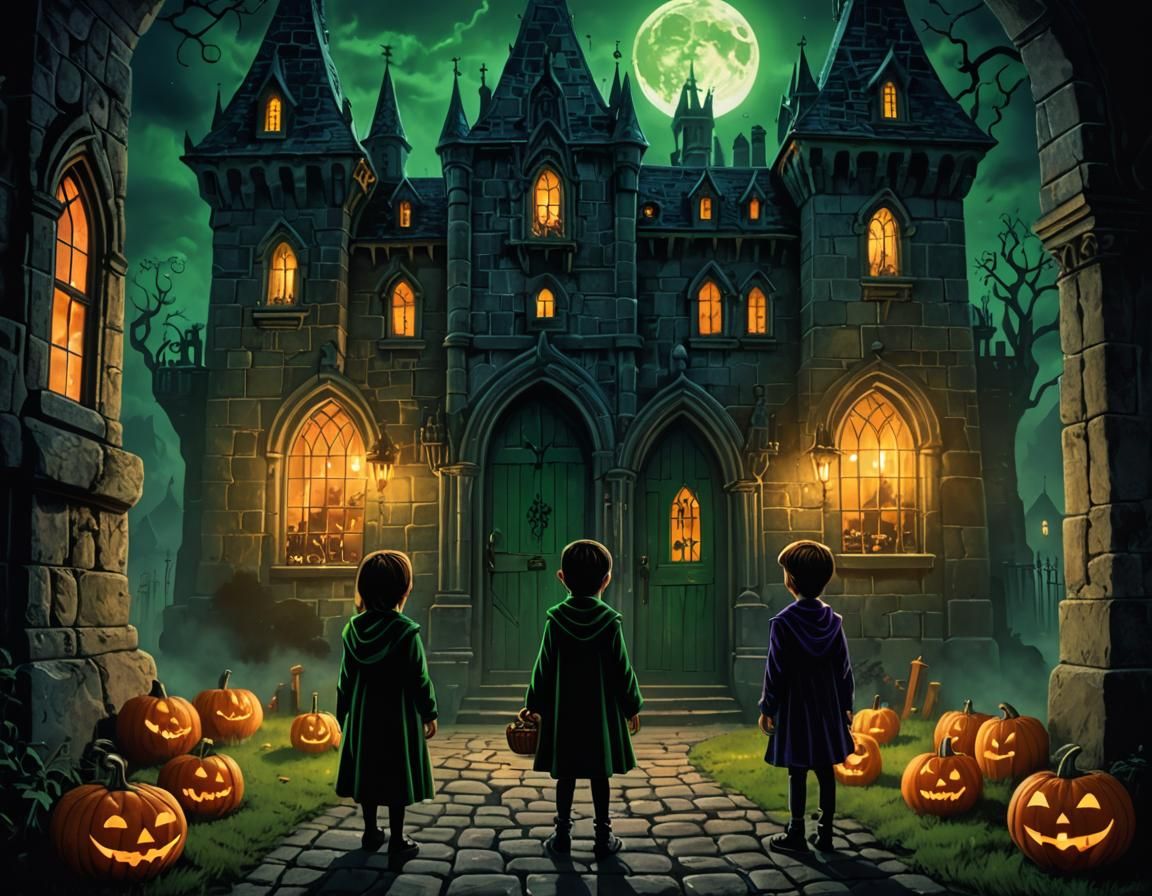 Whimsical Halloween Castle Encounter with Vampire