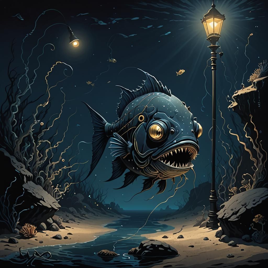 Eerie Angler Fish Lure Illuminates Deep-Sea Scene