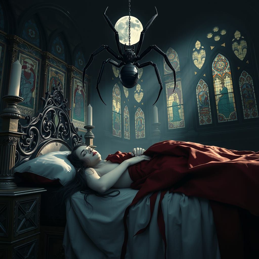 Vampire Queen Asleep Under Spider, Gothic Art