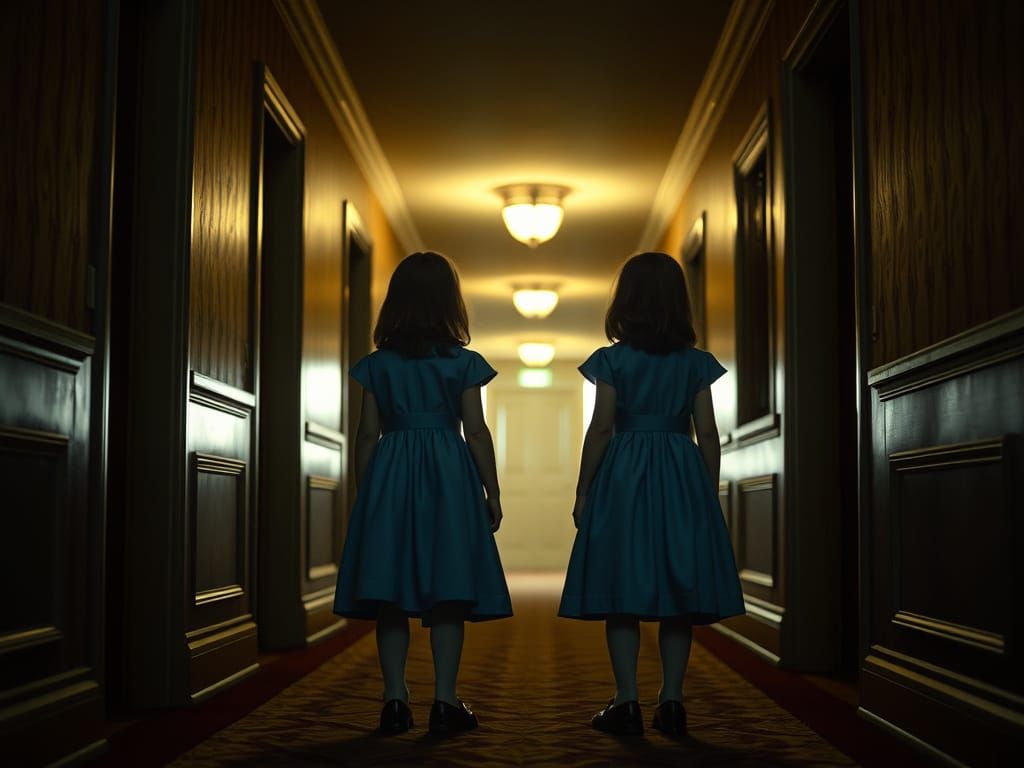 Sisters in Shadows: A Cinematic Still from the Shining