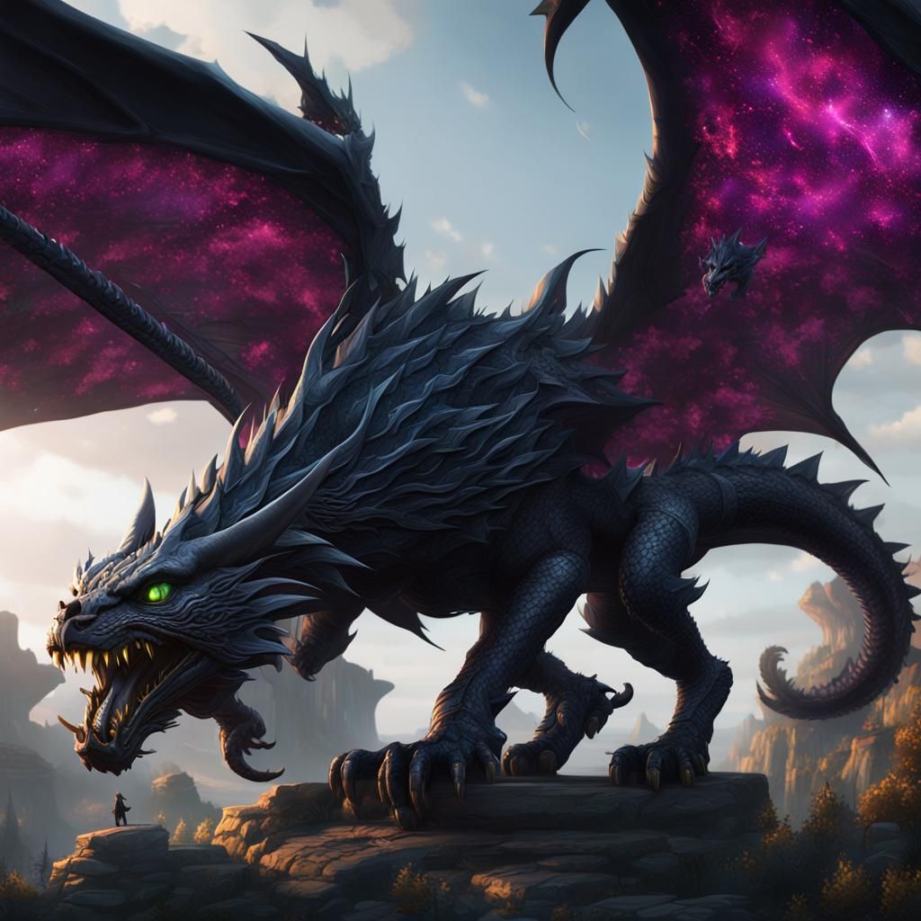 Fantastical Black Cat Dragon Hybrid in Detailed Matte Painti...