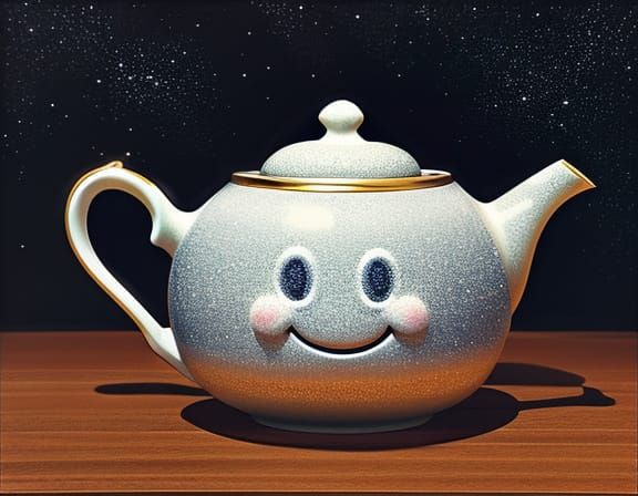 Smiling Teapot and Cup with Stardust Detail