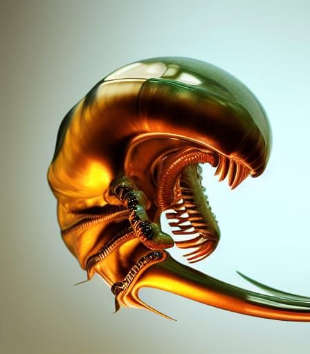 Xenomorph Encased in Blue Crystal: Hyperrealist Art