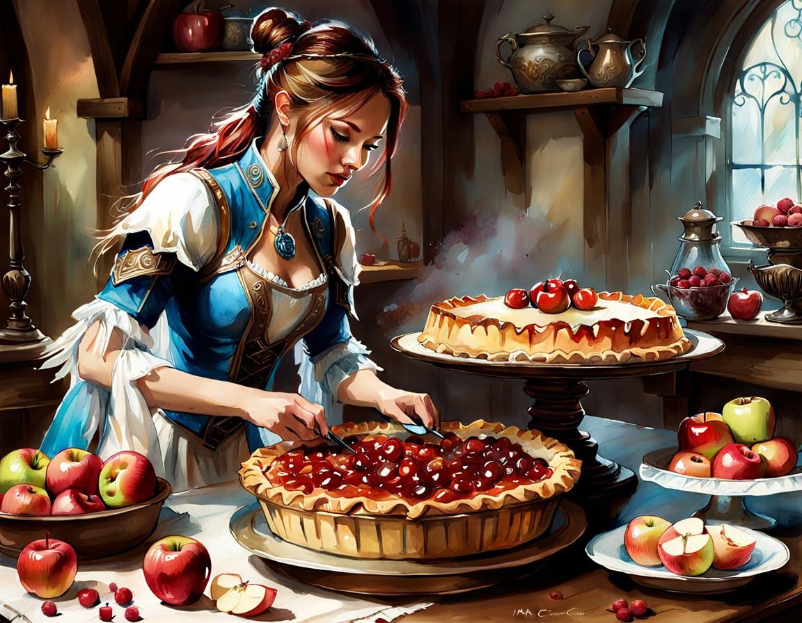 Pastel Watercolor Apple Pie in WoW Style