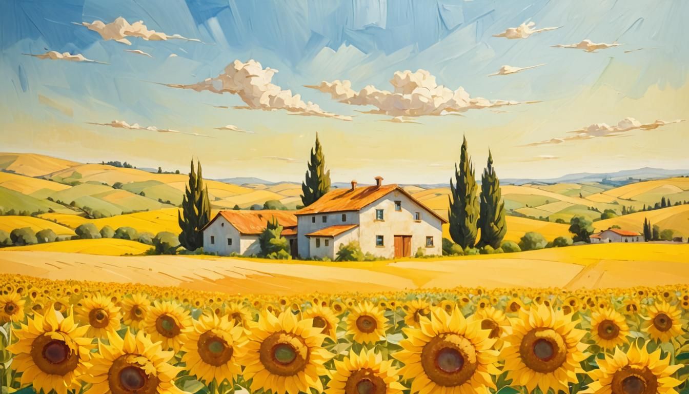 Surreal Melting Sunflowers Landscape in Oil Paint
