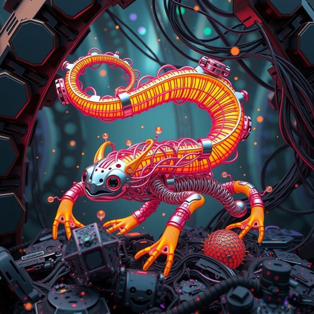 Rainbow Metallic Wire Art in 3D Rendered Style