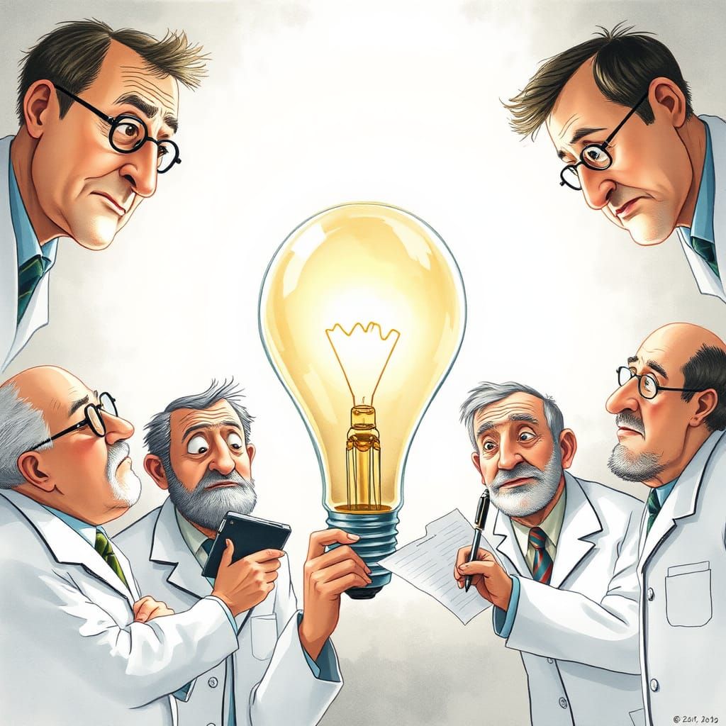 Psychiatrists Contemplate a Light Bulb in Watercolor Style
