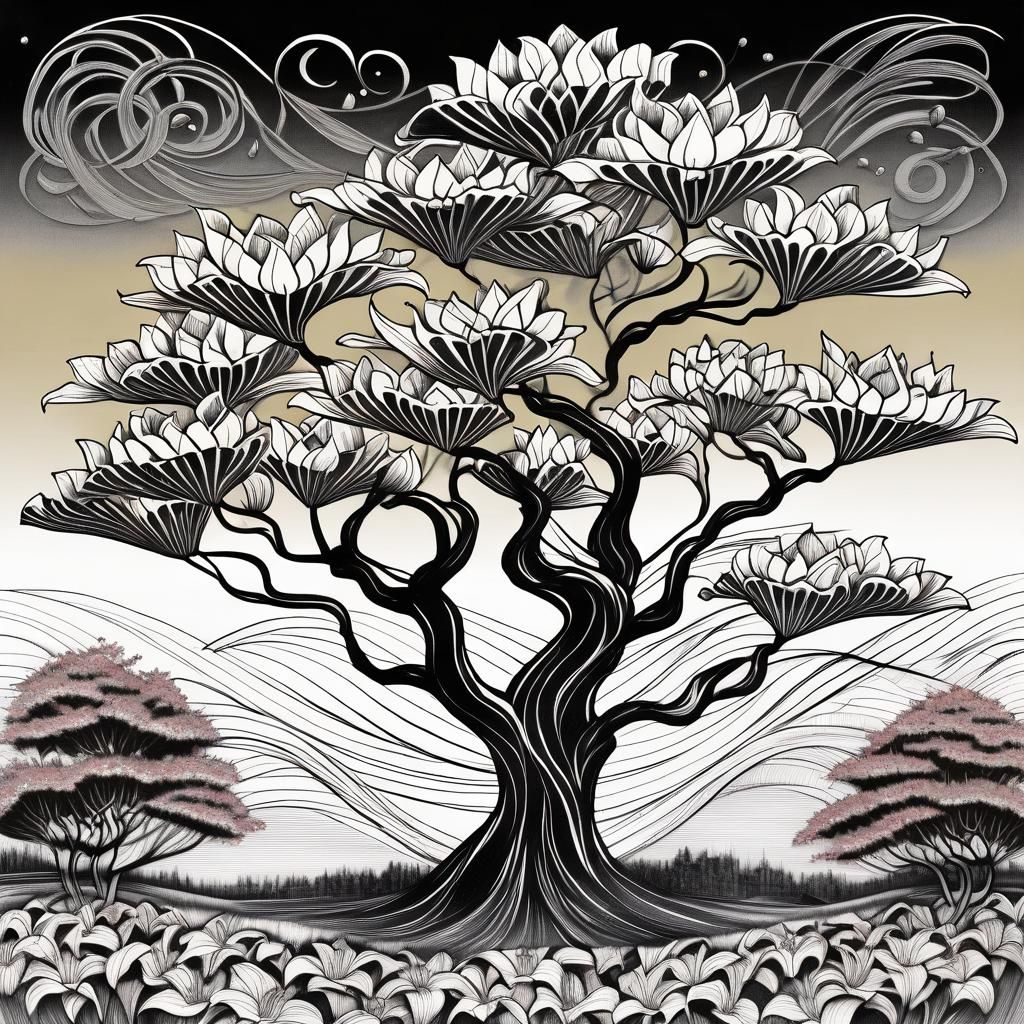 Escher-Inspired Single Line Tattoo of Blooming Lilies