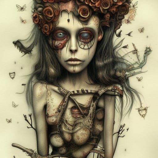 Creepy Rag Doll in Watercolor Art Brut Style