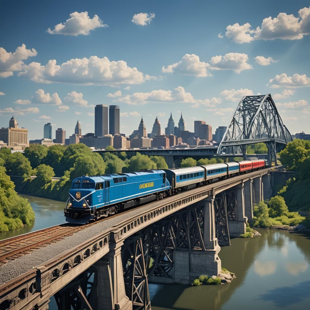 Passenger Train Crossing Scioto River: Matte Painting
