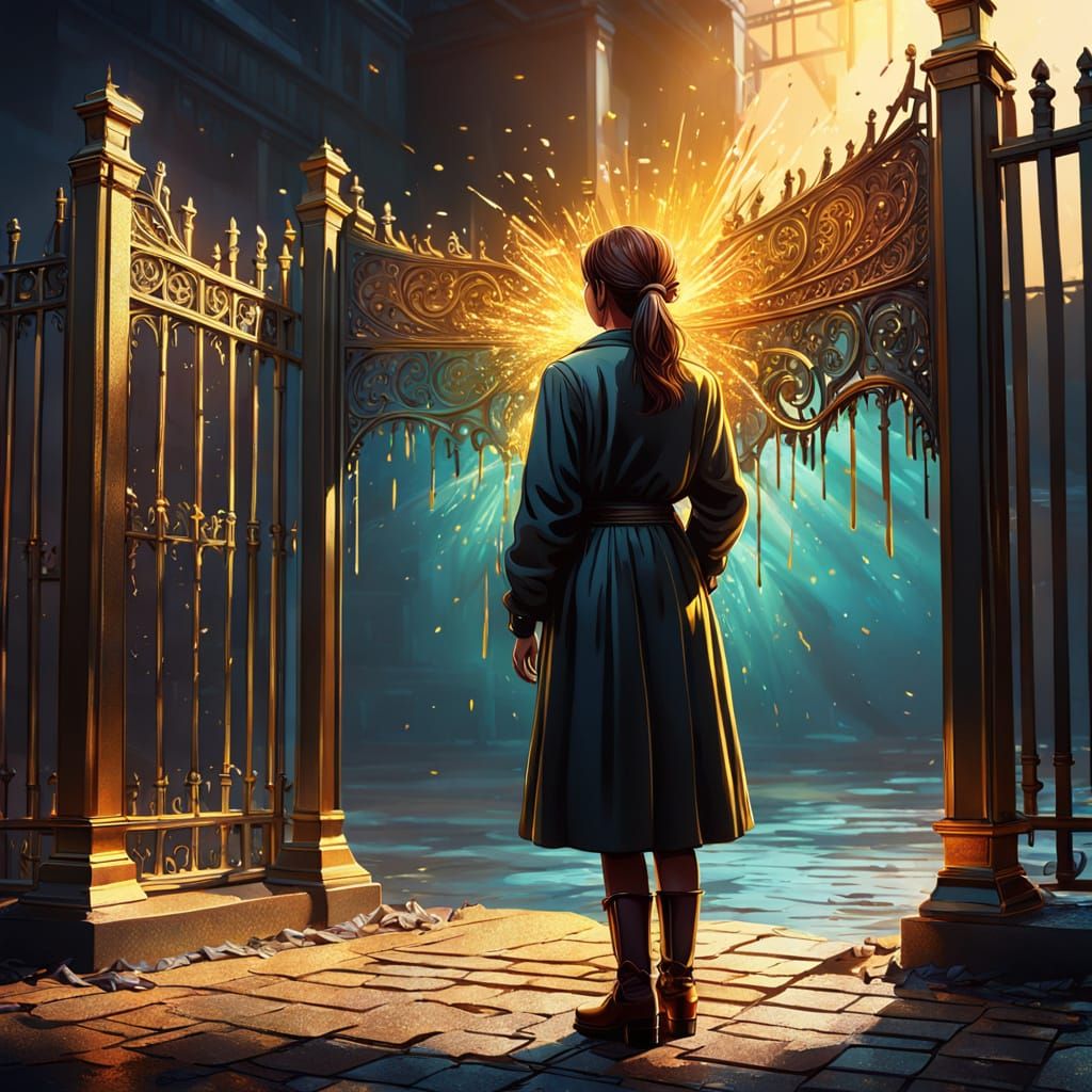 Woman at Magical Gate: Hyperrealistic Concept Art