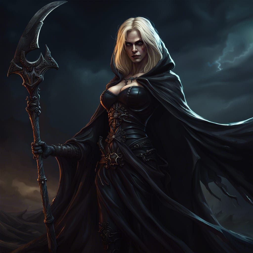 Blonde Woman and Grim Reaper, Dark Fantasy Art