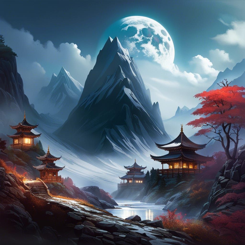 Pagoda in Snowy Mountains: Digital Concept Art