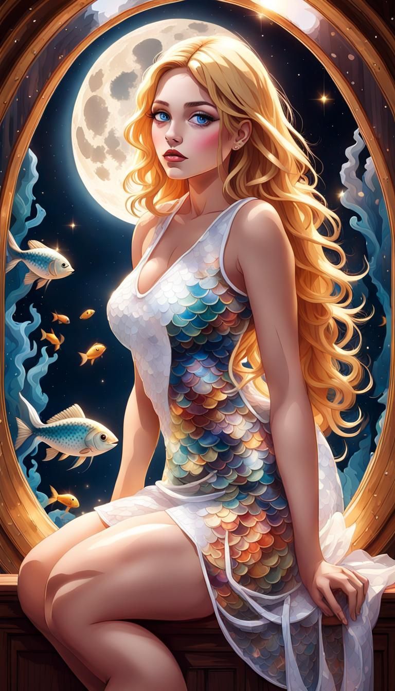 Girl with Golden Hair and Blue Eyes by Window