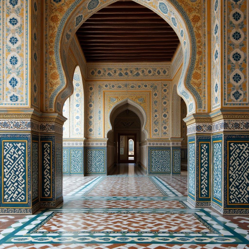 Majestic Islamic Palace with Intricate Zellige Tiles in Moor...