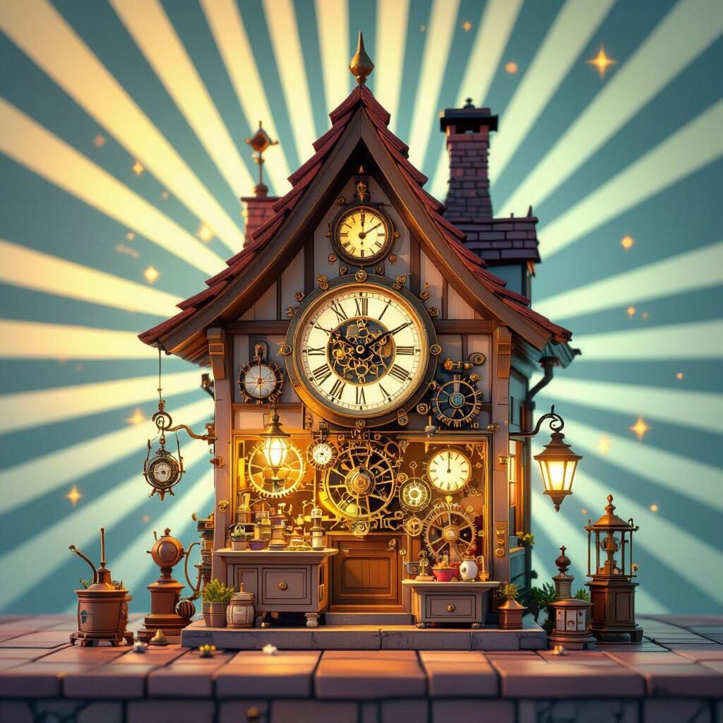 Quaint Clock Shop on Ivy Street in 3D Style