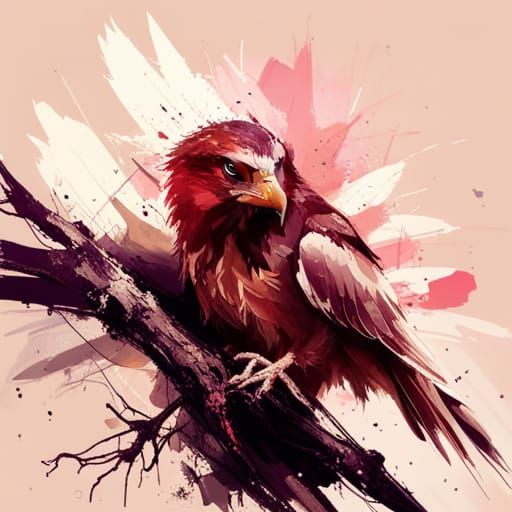 Buzzard on Branch: Mixed Media Inkblot Art