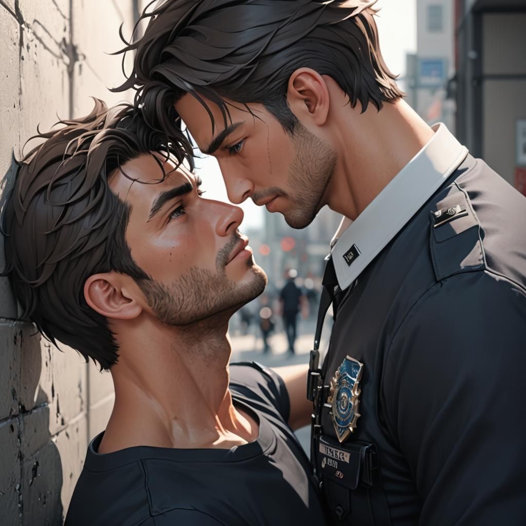 Anime Style: Policeman Father and Son Embrace