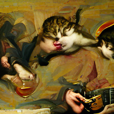 Renaissance Cat Guitarist Painting