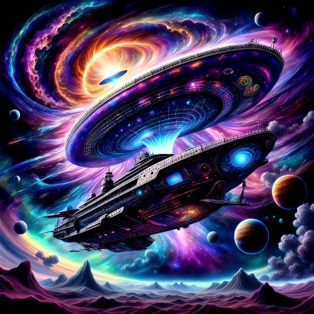 Alien Ship Soaring Through Space: Cosmic Illustration
