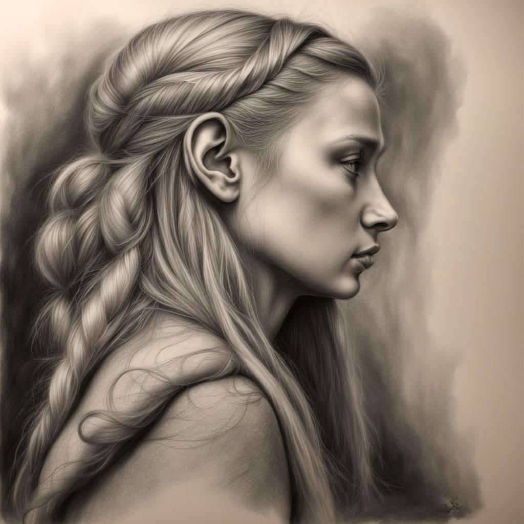 Hyperrealistic Elf Portrait in Charcoal