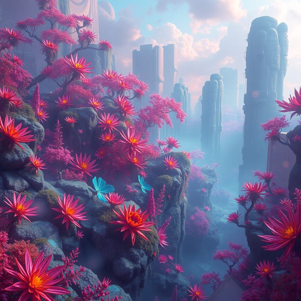 Ethereal Dreamscape in Vibrant, Iridescent Colors