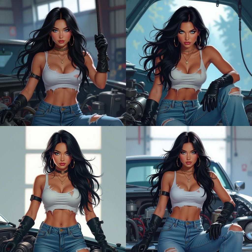 Portrait of a Bi-Racial Woman Working on a Car Engine