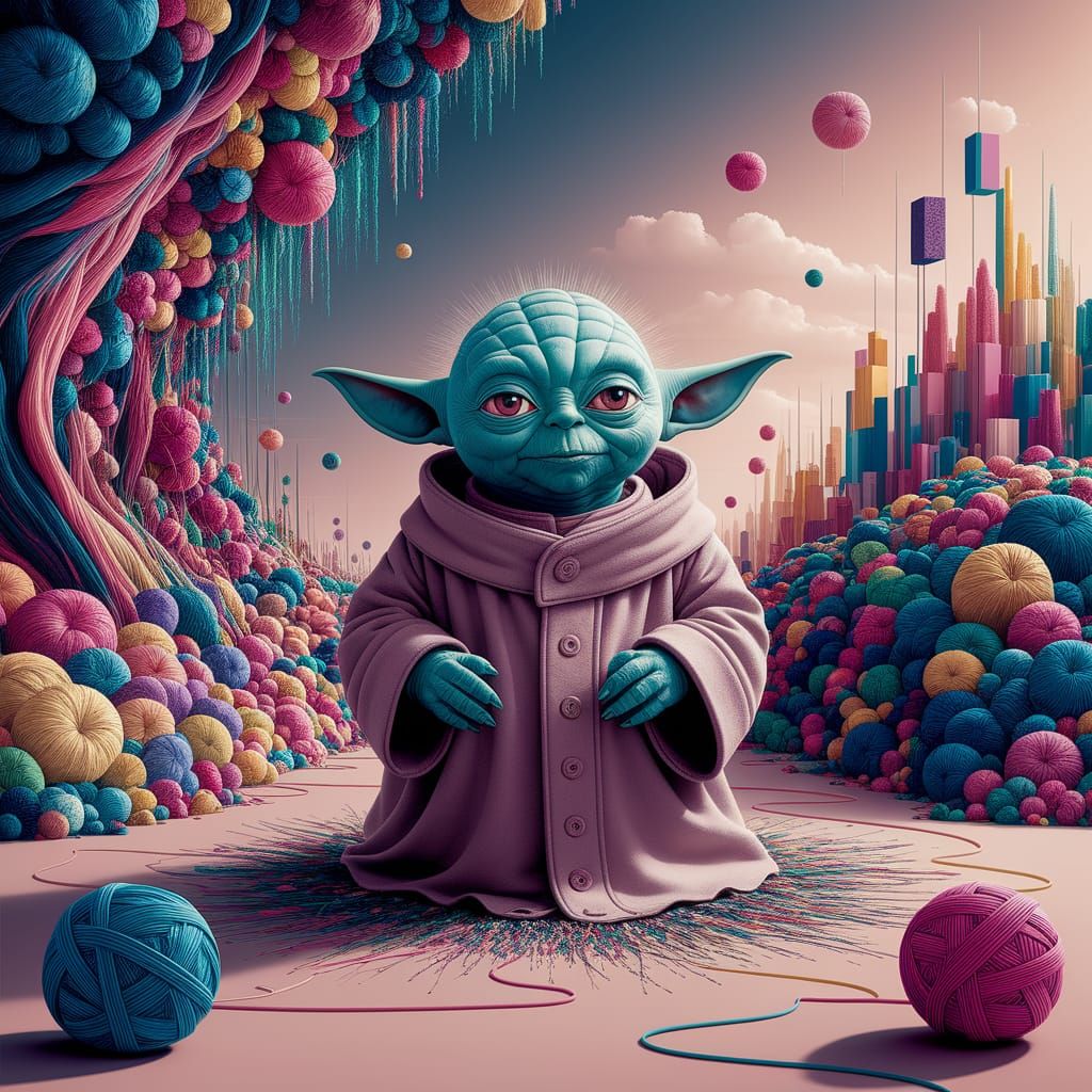 Surreal Yogurt Yeast Yoda in 7D Ink Drawing with Bauhaus Pat...