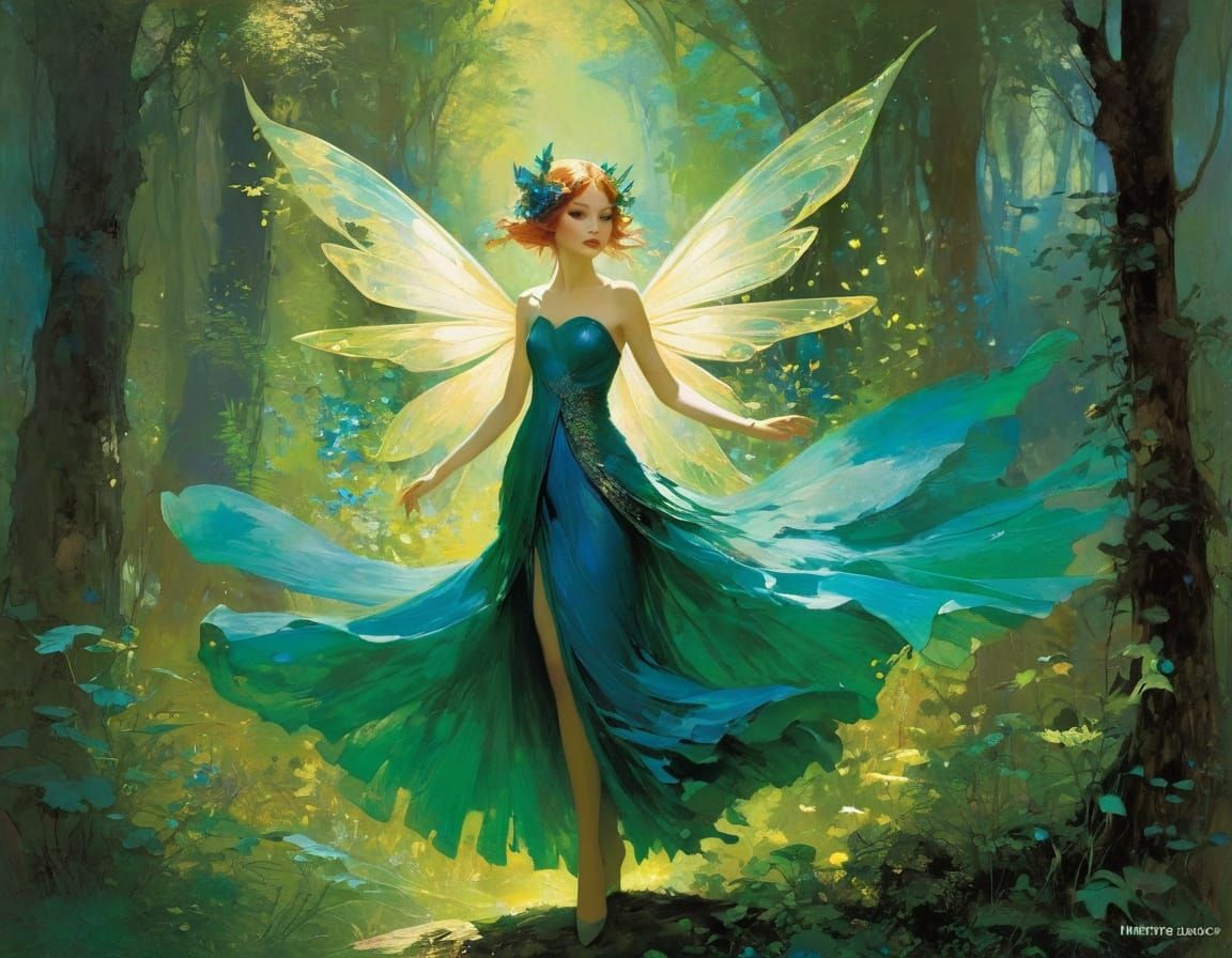 Enchanting Fairy in Lush Forest by Diverse Artistic Influenc...