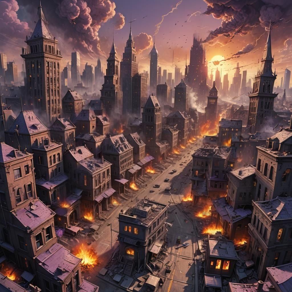 Apocalyptic Cityscape with Alien Invaders: Matte Painting