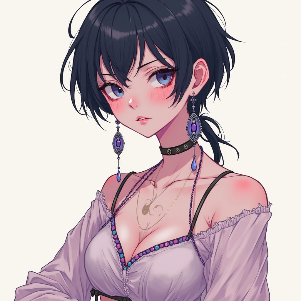 Anime Boy with Feminine Features in Pastel Hues