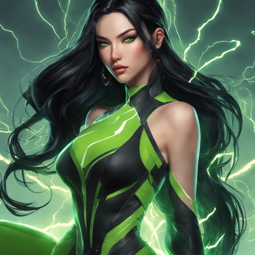 Photorealistic Shego with Green Eyes, Digital Illustration