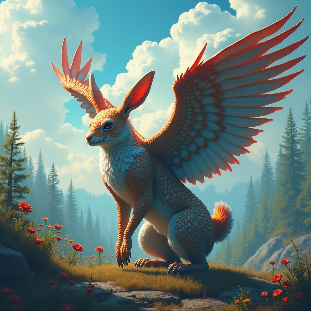 Mystical Rabbit-Eagle Hybrid in Dreamlike Forest