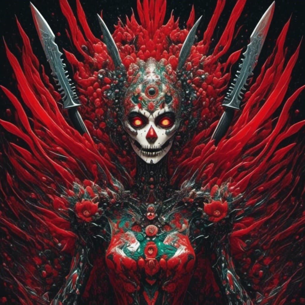 Metallic Killer Robot with Bloody Knife