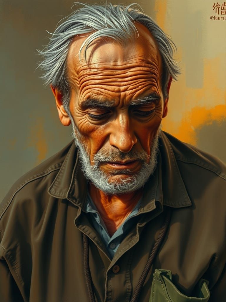 Contemplative Portrait of Elderly Man in Oil Paint