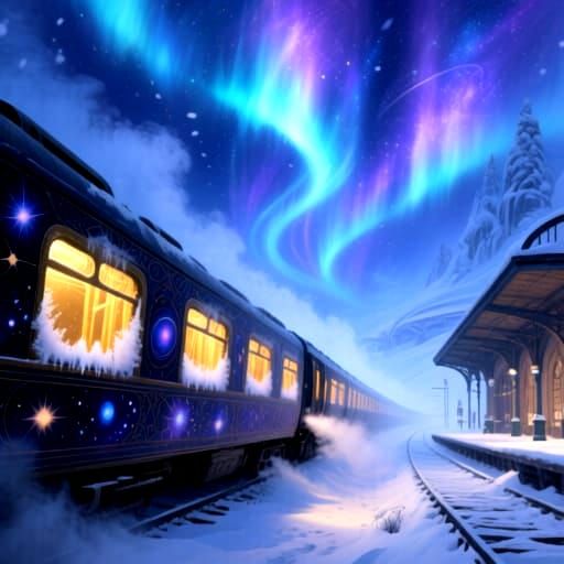 Magical Galaxy Train Descends to Snowy Station