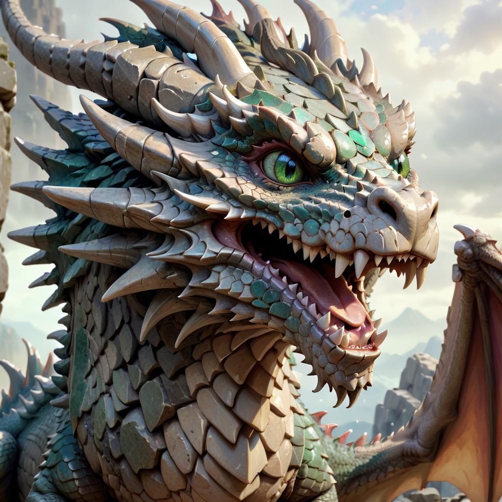 Anime Stone Dragon Portrait in 16k Resolution