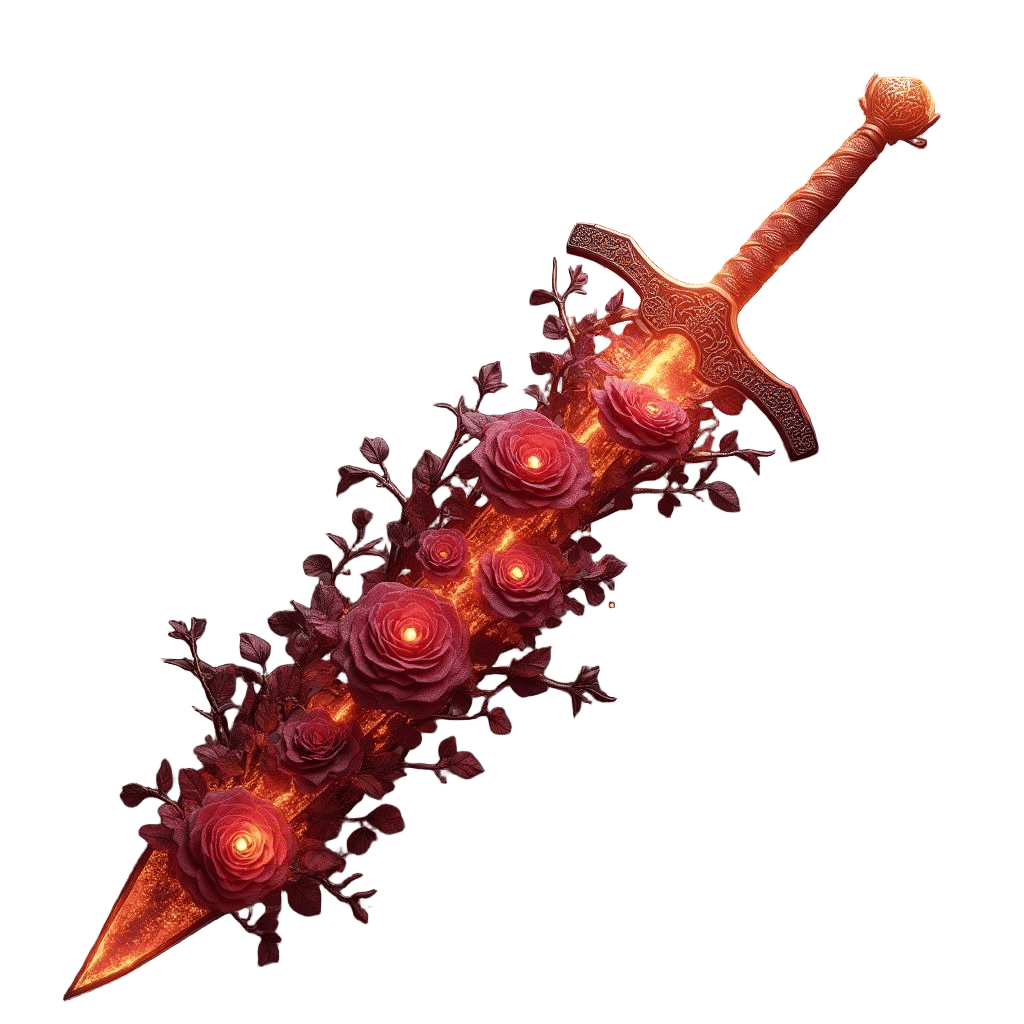 Burning Roses Entwined on Sword: Anime Style